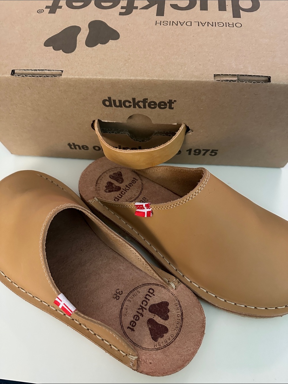 Tan Leather Slides Clogs Blåvand bio 38 (or 7.5 / 8 ) wide toebox NIB